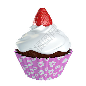 圣代奶油蛋糕的3d渲染上面有草莓设计图片