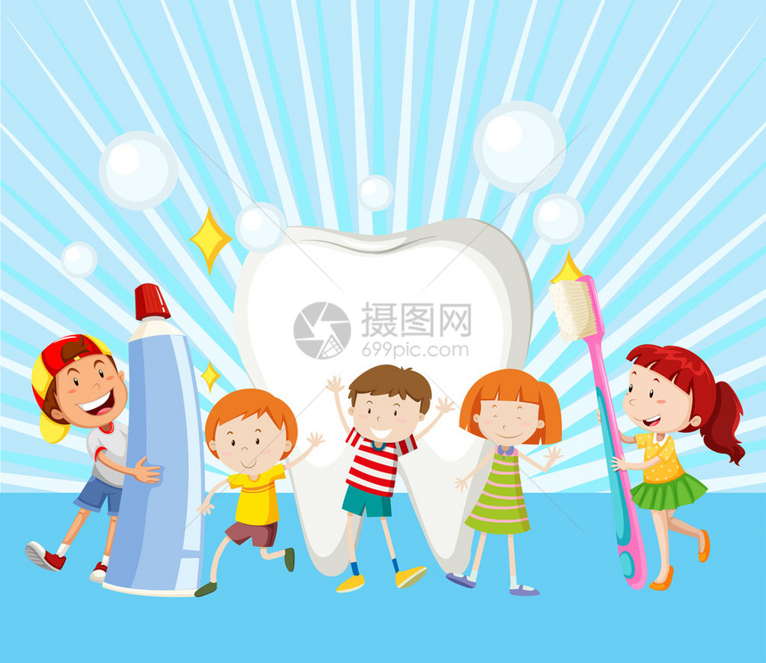 儿童和清洁牙齿插图图片