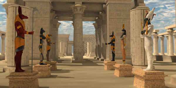 奥帆博物馆一个法老的寺庙敬拜埃及神塞斯拉阿努比斯哈托尔奥西插画