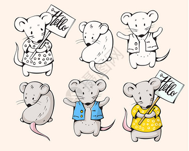 可爱的卡通老鼠矢量插画图片