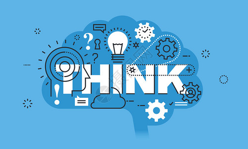 thinkTHINK网站横幅的现代细线设计理念用于思考过程头脑风暴的插画
