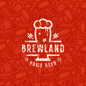 手工艺啤酒酿厂无缝模式和徽章红色图片
