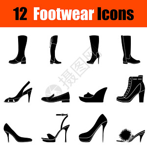 一组12个女鞋类黑图背景图片