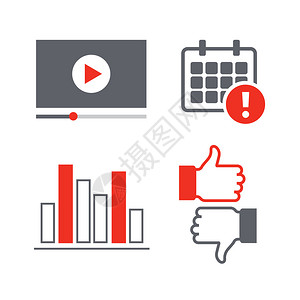 视频营销和数字营销社交媒体营销平面矢量图标网络营图片