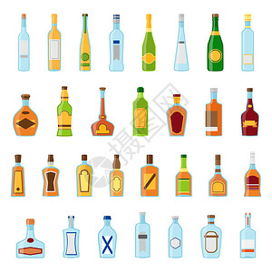 成套酒精饮料酒精饮料平板设计风格矢量图图片