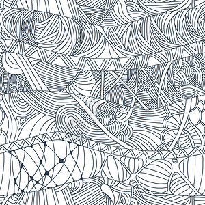 带有手绘面条波和线条的抽象无缝图图片