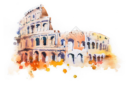 罗马Coliseum的水彩画手图片