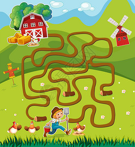 农场插图中的农民游戏模板背景图片