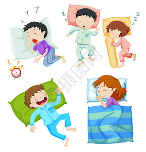 睡在床上的男孩和女孩插图图片