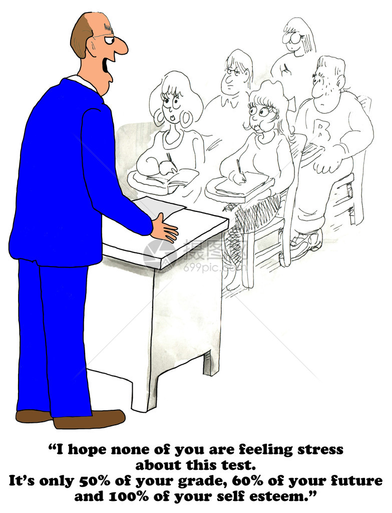 有关教师让学生感到更受压力的考验的教育卡通片Educ图片