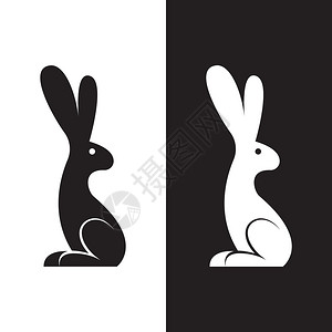 白色背景和黑色背景的兔子设计矢量图像L图片