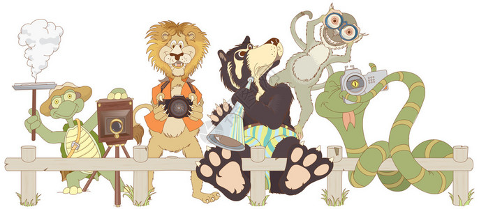 动物园动物卡通乌龟猴狮熊和蛇拍照画动背景图片