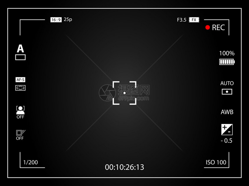 带有设置的现代数字视频摄像头聚焦屏幕黑底梯度显示器相机录制图片