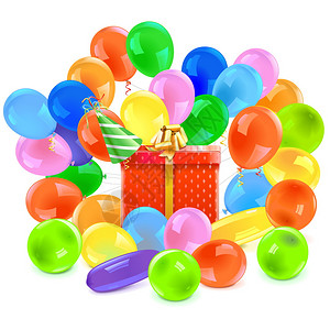 用气球在白色背景上隔离的矢量礼物图片