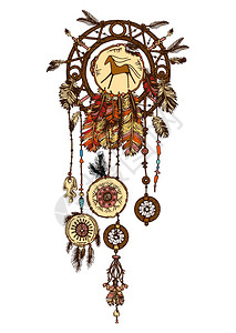 手绘与带有羽毛的墨水捉民族插图部落美洲印第安人传统象征部落主题图片