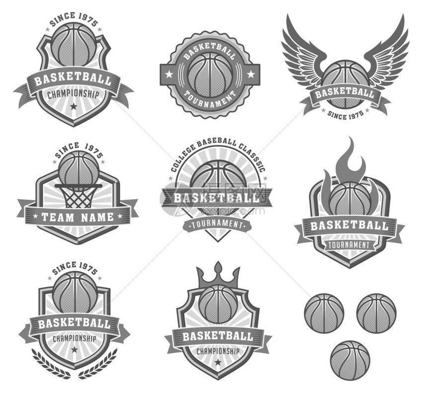 收集8个矢量篮球徽标和灰色图片