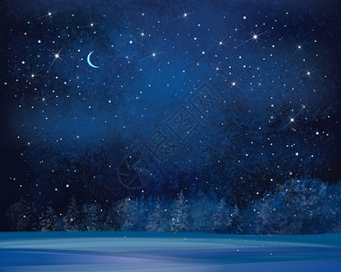 冬季仙境夜背景矢量图图片