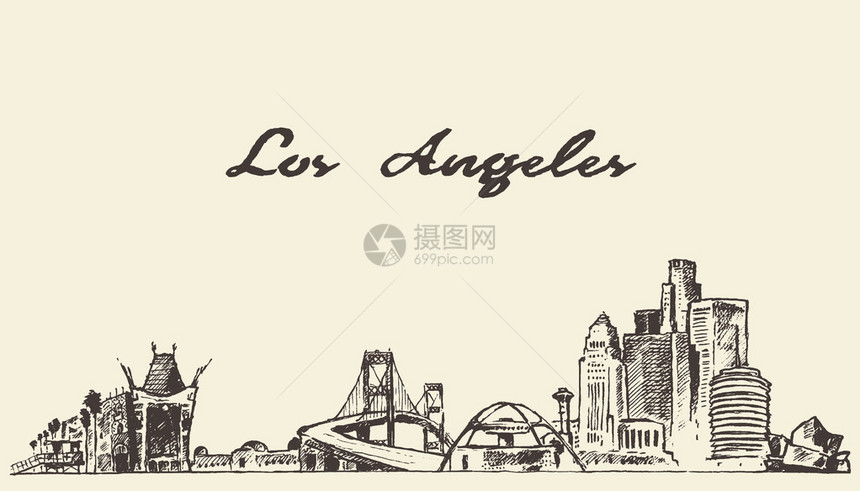 洛杉矶天际平线陈年矢量刻画图片