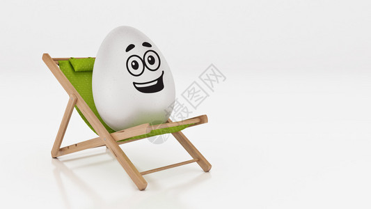 鸡蛋躺在夏天沙滩椅上图片