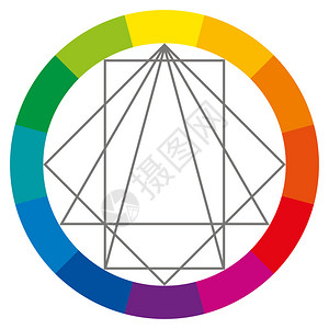显示艺术和绘画中使用的互补色的轮正方形长方形和两个三角形可以翻转以显示可能的颜色组合颜图片