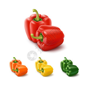 向量集的彩色黄绿橙和红色甜保加利亚甜椒背景图片
