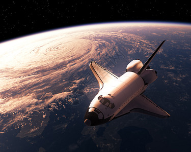 三亚亚特兰蒂斯航天飞机绕地球运行3D插图设计图片