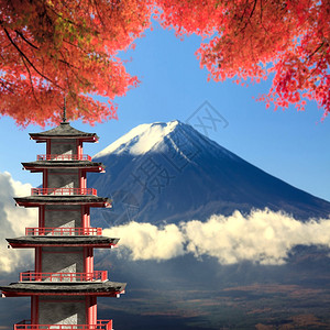 浅间神社三月日的富士山设计图片