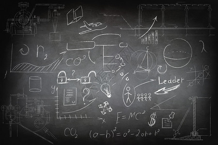 学校黑板上的数学和商业图标背景图片