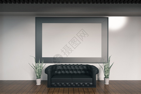 黑色沙发和装饰植物Mockup背景图片