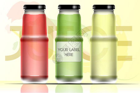 透明玻璃或绿色塑料石灰和红色液瓶的矢量图片