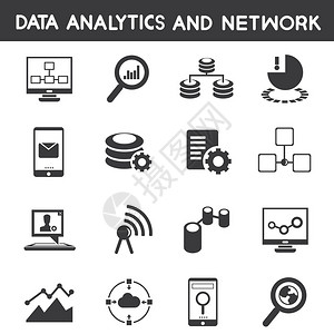 黑主题中的数据分析网络和通信概念图标以黑图片