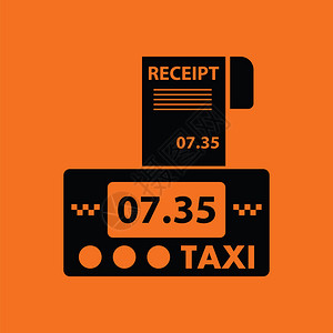 带收据图标的计程车表黑色橙背背景图片