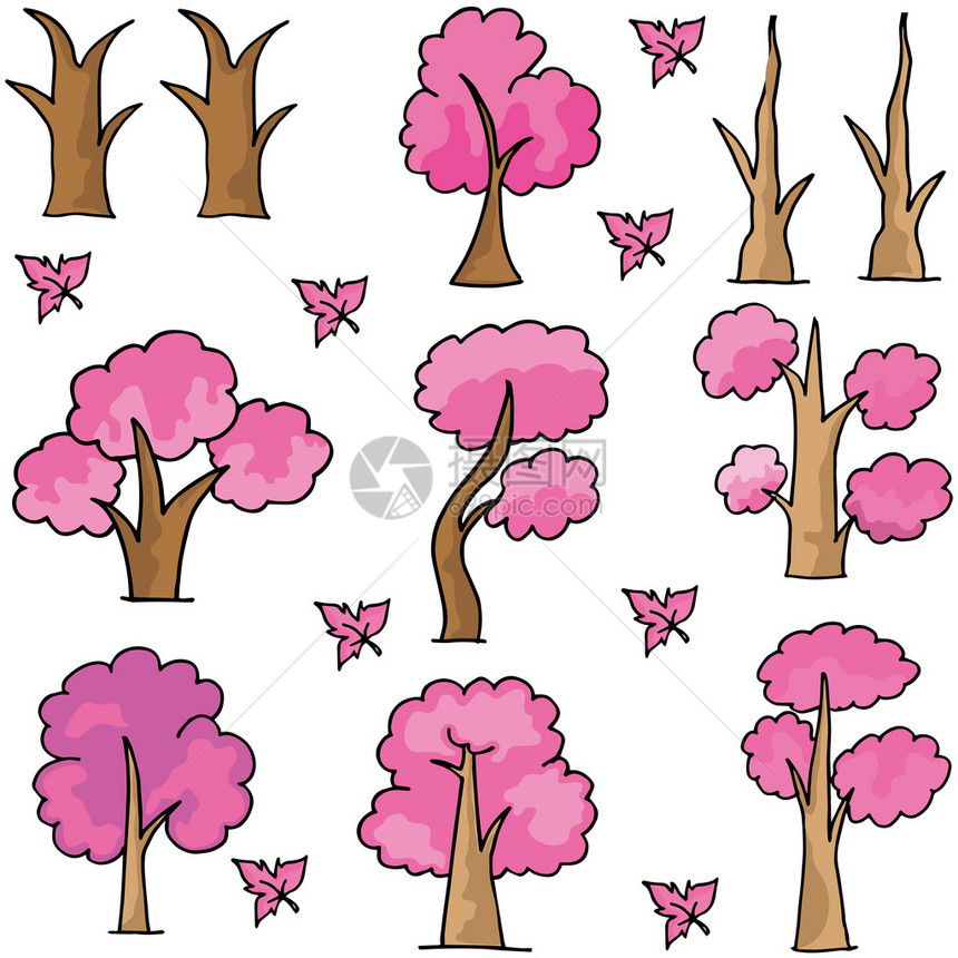 一组树型图示以树为风格的涂鸦图片