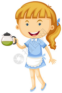 女服务员拿着一壶茶插图背景图片