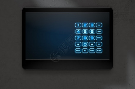 防盗报警器带有发光数字键盘的现代触摸屏交互式家庭安全键盘访问面板的设计图片