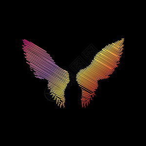 翅膀标志插图黑色背景上的彩色粉笔效果图片