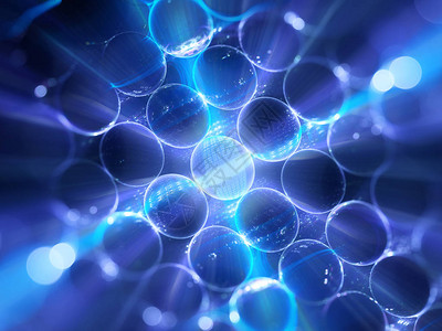 蓝色发光微粒纳米技术未来硬件计算机生成的抽象背景3D转化为图片