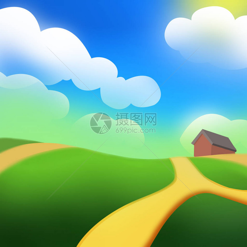 太阳下农场的绿山视频游戏的数字CG艺术作品图片