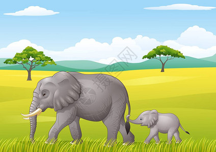 野生卡通搞笑大象的矢量图解图片
