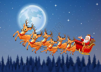 向量说明圣诞老人骑驯鹿雪橇图片