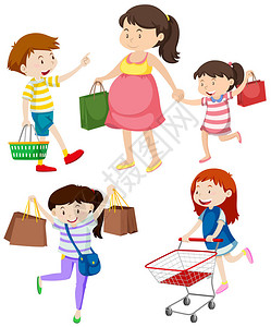 购物袋和购物车插图的购物者图片