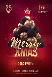 圣诞节海报或传单模板带有金色圣诞背景图片