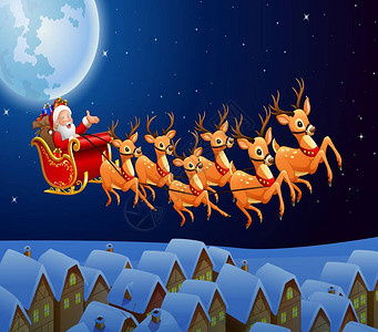矢量说明圣诞老人骑着驯鹿雪橇图片