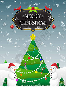 圣诞快乐和新年快乐卡片背景与圣诞树和图片