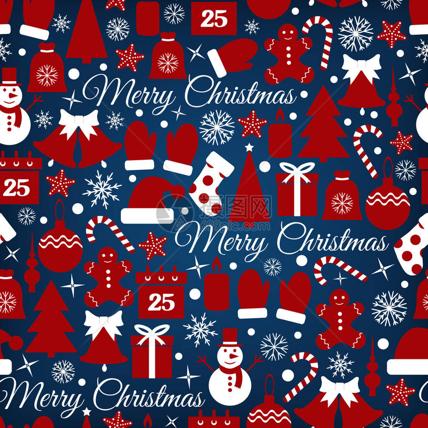 图标设置圣诞节和无缝模式矢量图放养礼物日历帽子雪人蜡烛铃手套焦糖圣诞树圣诞图片