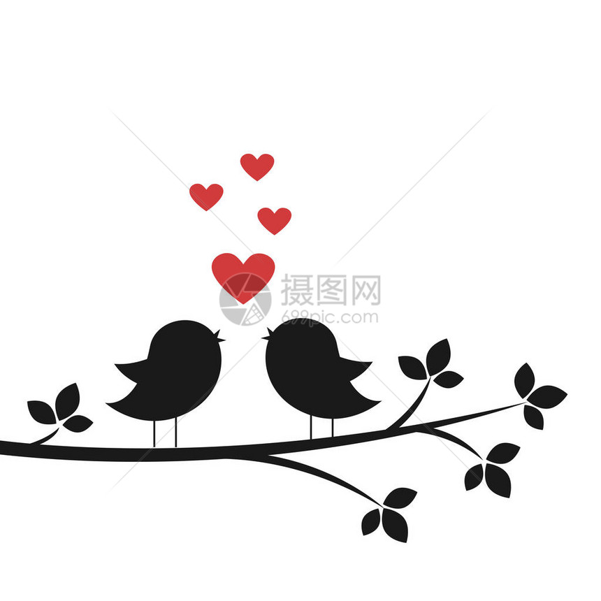 彩虹小鸟在爱中歌唱情人节时尚卡图片