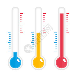 不同级别和颜色的温度计的矢量图解带刻度的温度计测量冷热平面样式图片