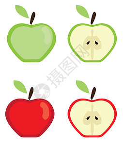 红色和绿色苹果的矢量插图背景图片