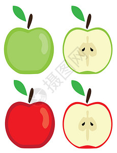红色和绿色苹果的矢量插图图片