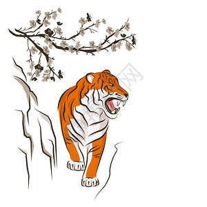 愤怒的老虎和梅子树图片
